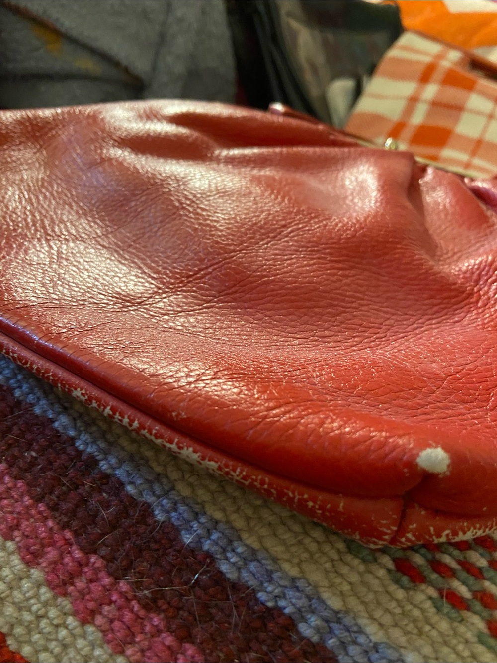 Vintage Red Leather Frame-Top Wristlet Handbag - Picture 5 of 8